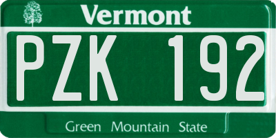 VT license plate PZK192