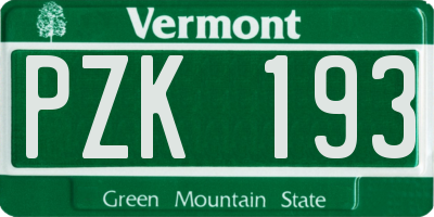 VT license plate PZK193