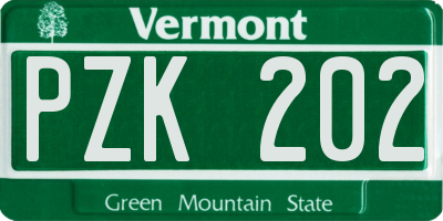 VT license plate PZK202