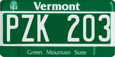 VT license plate PZK203