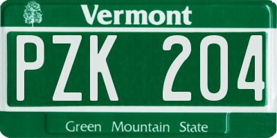 VT license plate PZK204