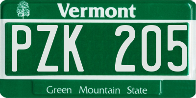 VT license plate PZK205