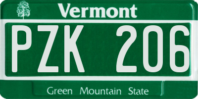 VT license plate PZK206