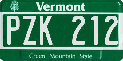 VT license plate PZK212