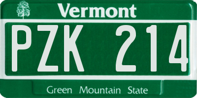 VT license plate PZK214