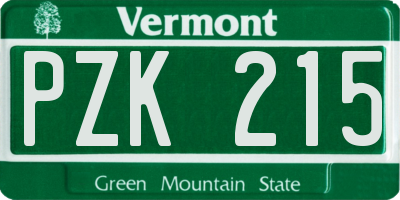 VT license plate PZK215