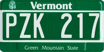 VT license plate PZK217