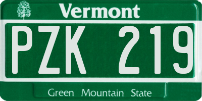 VT license plate PZK219
