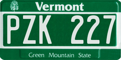 VT license plate PZK227