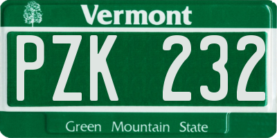 VT license plate PZK232