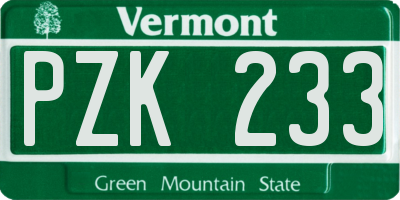 VT license plate PZK233