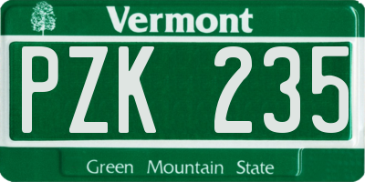 VT license plate PZK235