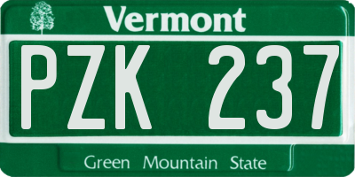 VT license plate PZK237