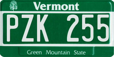 VT license plate PZK255