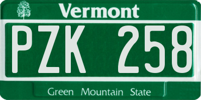 VT license plate PZK258