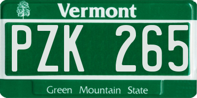 VT license plate PZK265