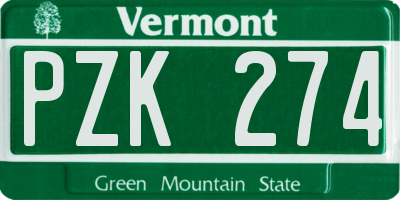 VT license plate PZK274