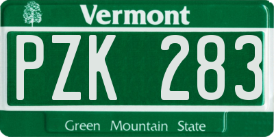 VT license plate PZK283