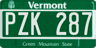VT license plate PZK287