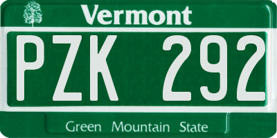 VT license plate PZK292