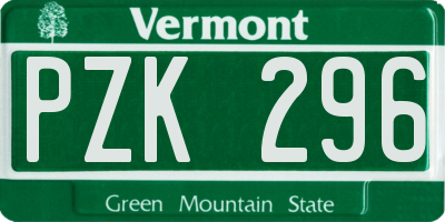 VT license plate PZK296