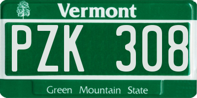 VT license plate PZK308