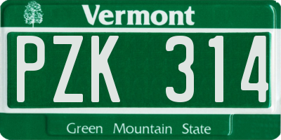 VT license plate PZK314