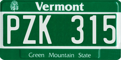 VT license plate PZK315