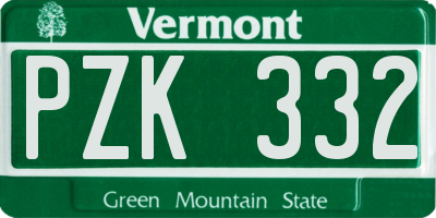 VT license plate PZK332