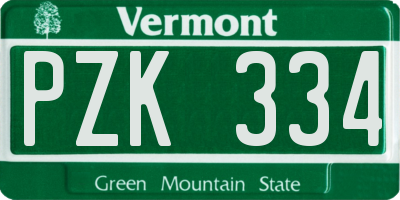 VT license plate PZK334