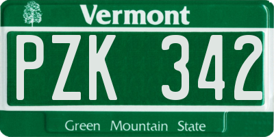 VT license plate PZK342