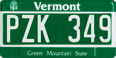 VT license plate PZK349