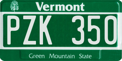 VT license plate PZK350