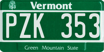 VT license plate PZK353