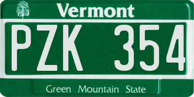 VT license plate PZK354