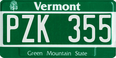 VT license plate PZK355