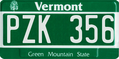 VT license plate PZK356