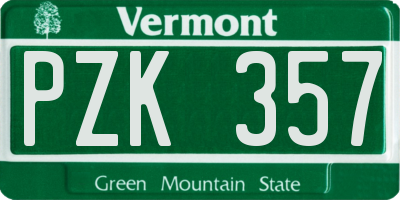 VT license plate PZK357