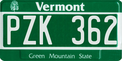 VT license plate PZK362