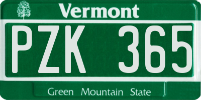 VT license plate PZK365