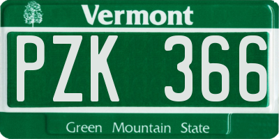 VT license plate PZK366