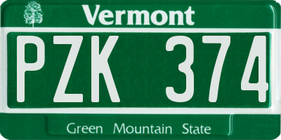 VT license plate PZK374