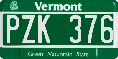 VT license plate PZK376