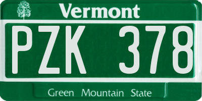 VT license plate PZK378