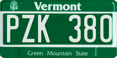 VT license plate PZK380