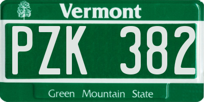 VT license plate PZK382