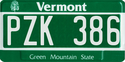 VT license plate PZK386