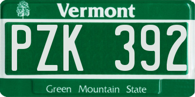 VT license plate PZK392