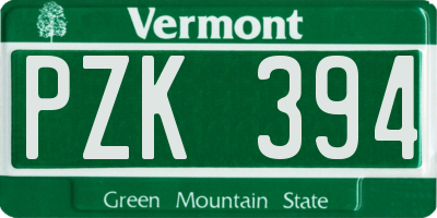 VT license plate PZK394