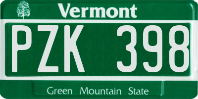 VT license plate PZK398